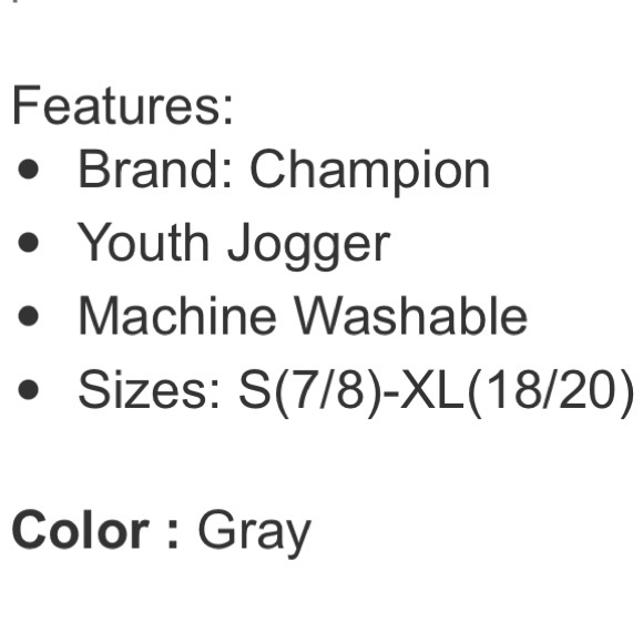Champion Youth Jogger, Gray, size: M (10-12) - Picture 6 of 6